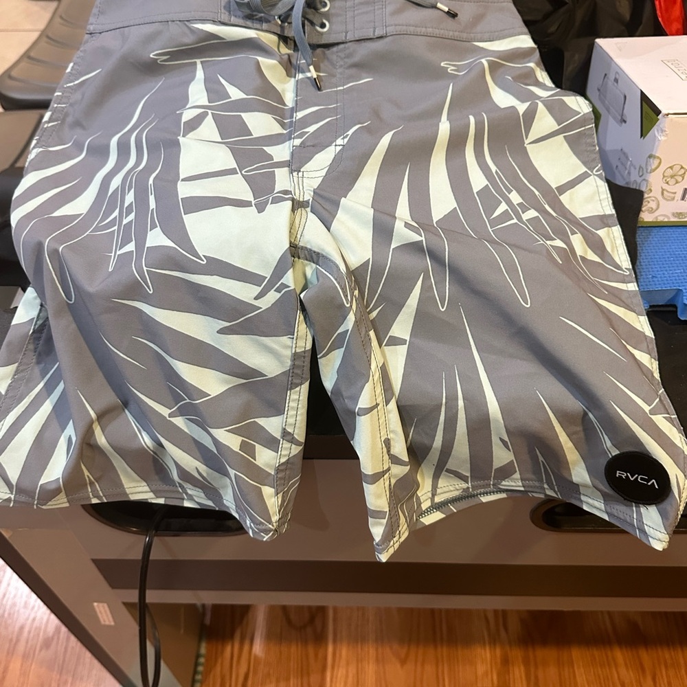 RVCA Gray Board Shorts with Tropical Print